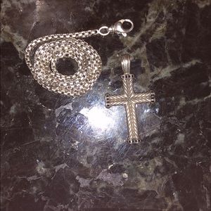 David yurman chain necklace black diamond cross